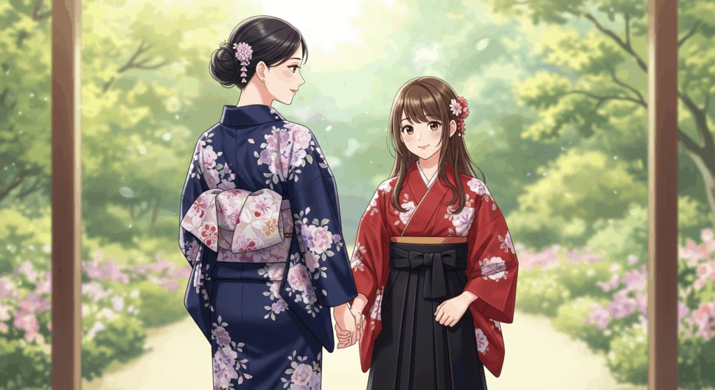 子供から大人まで楽しめる着物スカートコーデ