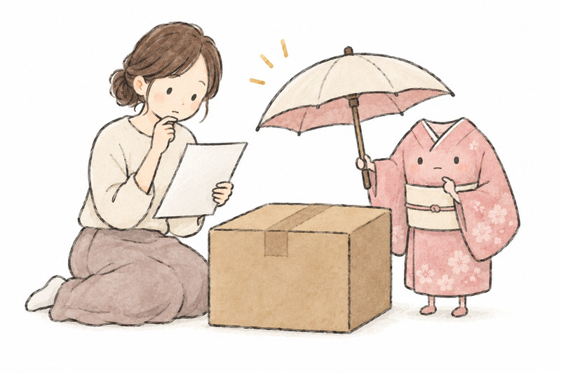 大切な着物を送る前に補償条件を確かめるイラスト
