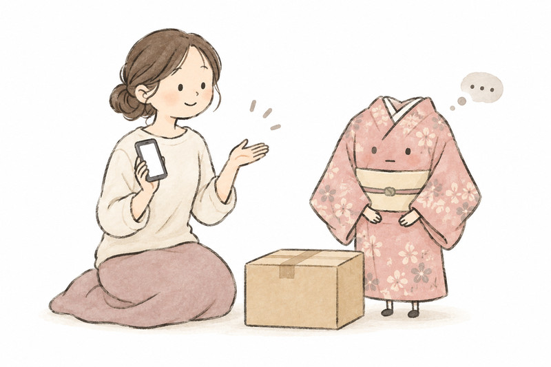 査定を断り、着物の返却を相談するイラスト