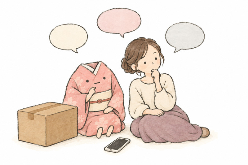 着物の宅配買取で気になることを確認するイラスト