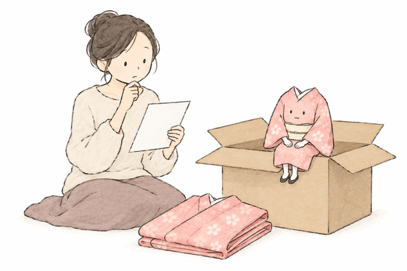 着物を売る相談と、値段が付かない品の引き取りを分けて考えるイラスト