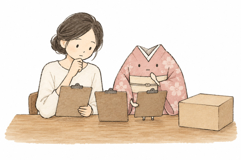 買取店の受付条件や費用を見比べるイラスト
