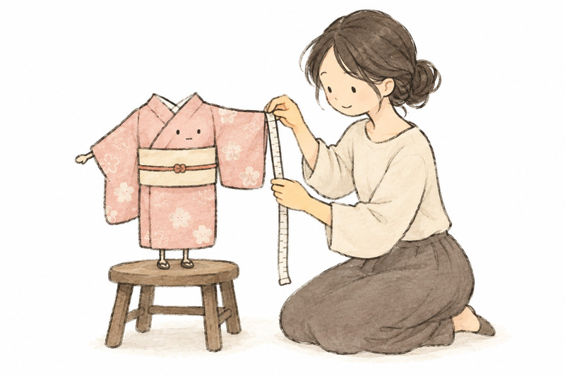 小さな着物の身丈や裄を測るイラスト
