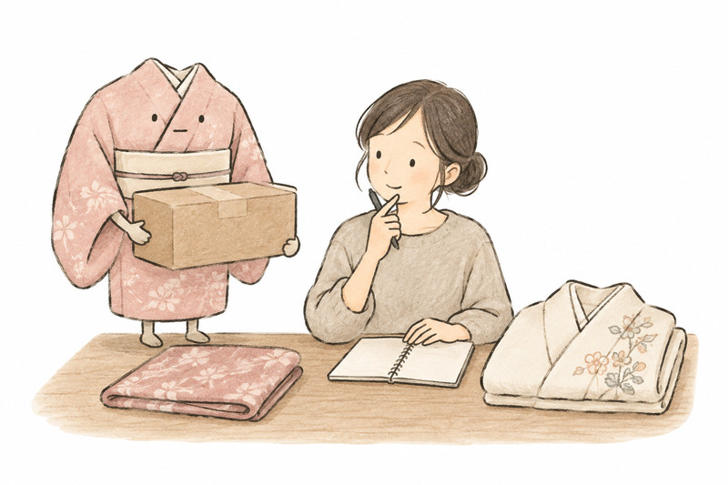 一部だけ返却したい着物を分けて記録するイラスト