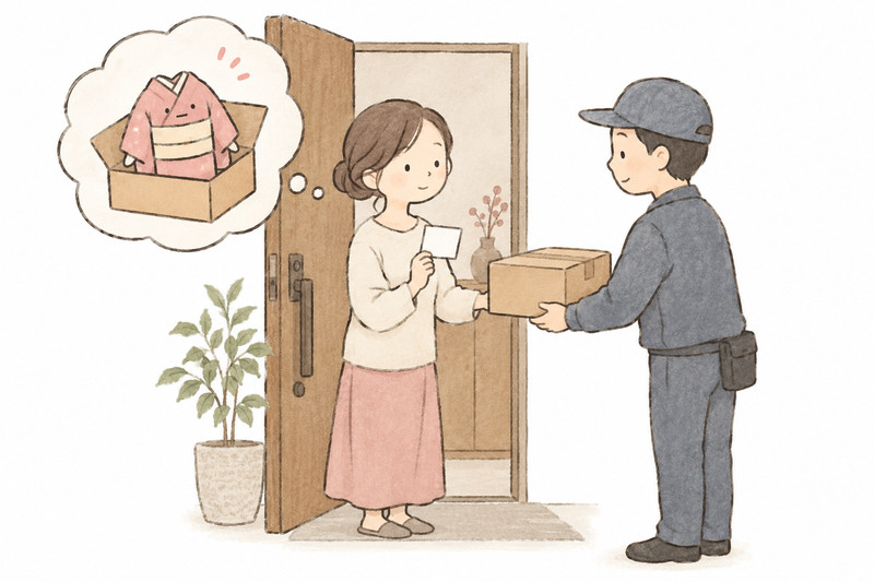 集荷の予約内容を確かめて荷物を渡すイラスト