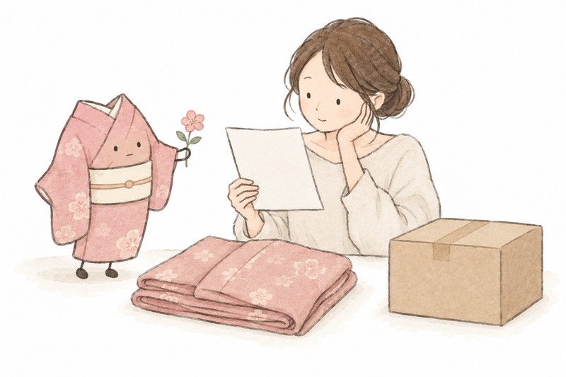 着物の寄付先の受入条件や送料を確認するイラスト
