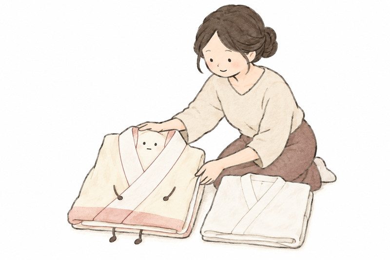 長襦袢と肌襦袢を分けて状態を確認するイラスト