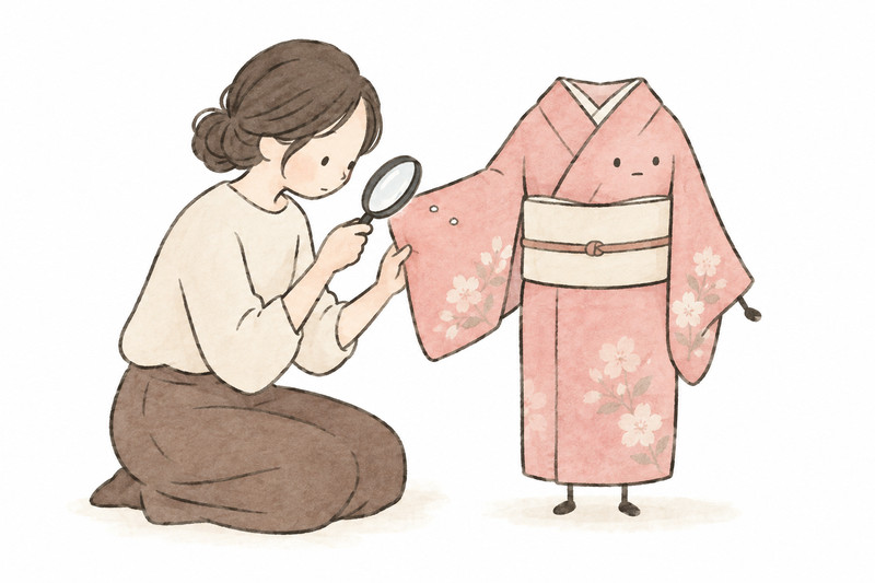 破れや虫食いの場所を修理前に確認するイラスト